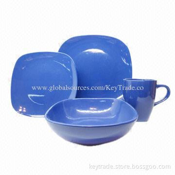 Fine stoneware 16-PC color glazed dinner set in square shape, multiple colors